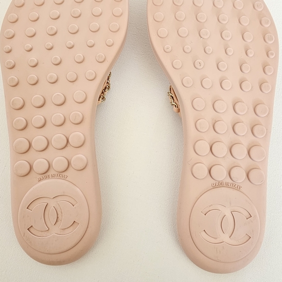 CHANEL Thong Flip Flops  Sandals Pink Lambskin Chain CC Authentic EU 40/ US 10 - Picture 10 of 15